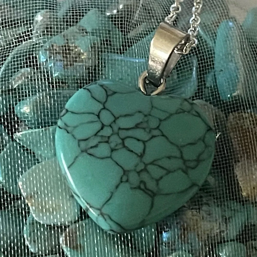 New S925 Sterling Silver Handmade Natural Polished Turquoise Stone 18” Necklace